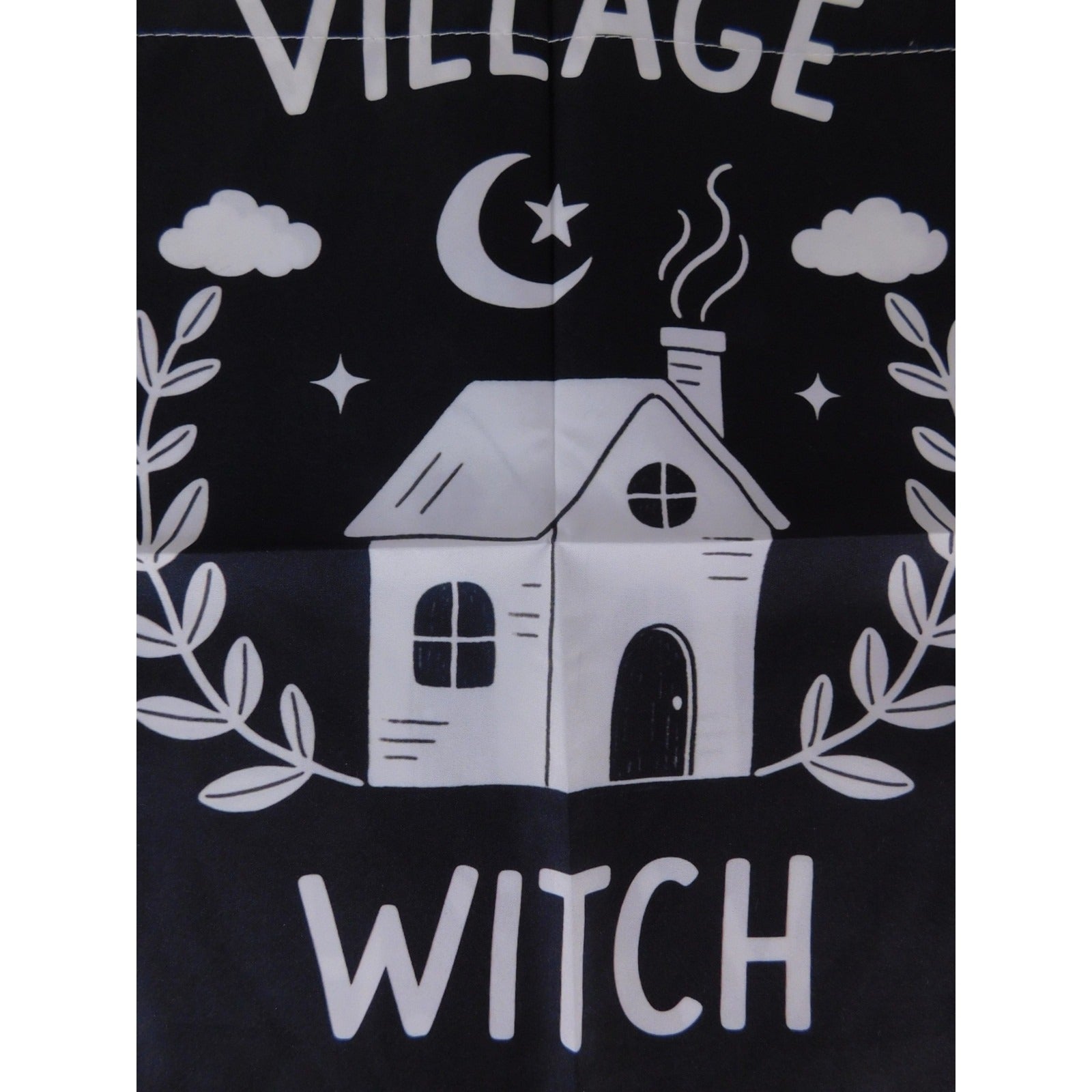 Village Witch Garden Flag 18x12 Black White House Clouds Halloween Yard Decor