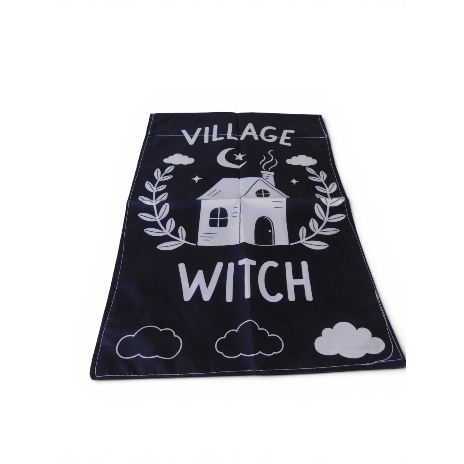 Village Witch Garden Flag 18x12 Black White House Clouds Halloween Yard Decor
