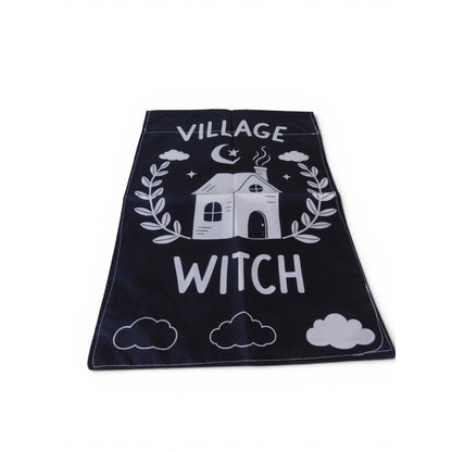 Village Witch Garden Flag 18x12 Black White House Clouds Halloween Yard Decor
