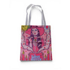 The Witch Illustrated Love Tote Bag With Pink & Red Design White Handles