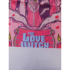 The Witch Illustrated Love Tote Bag With Pink & Red Design White Handles