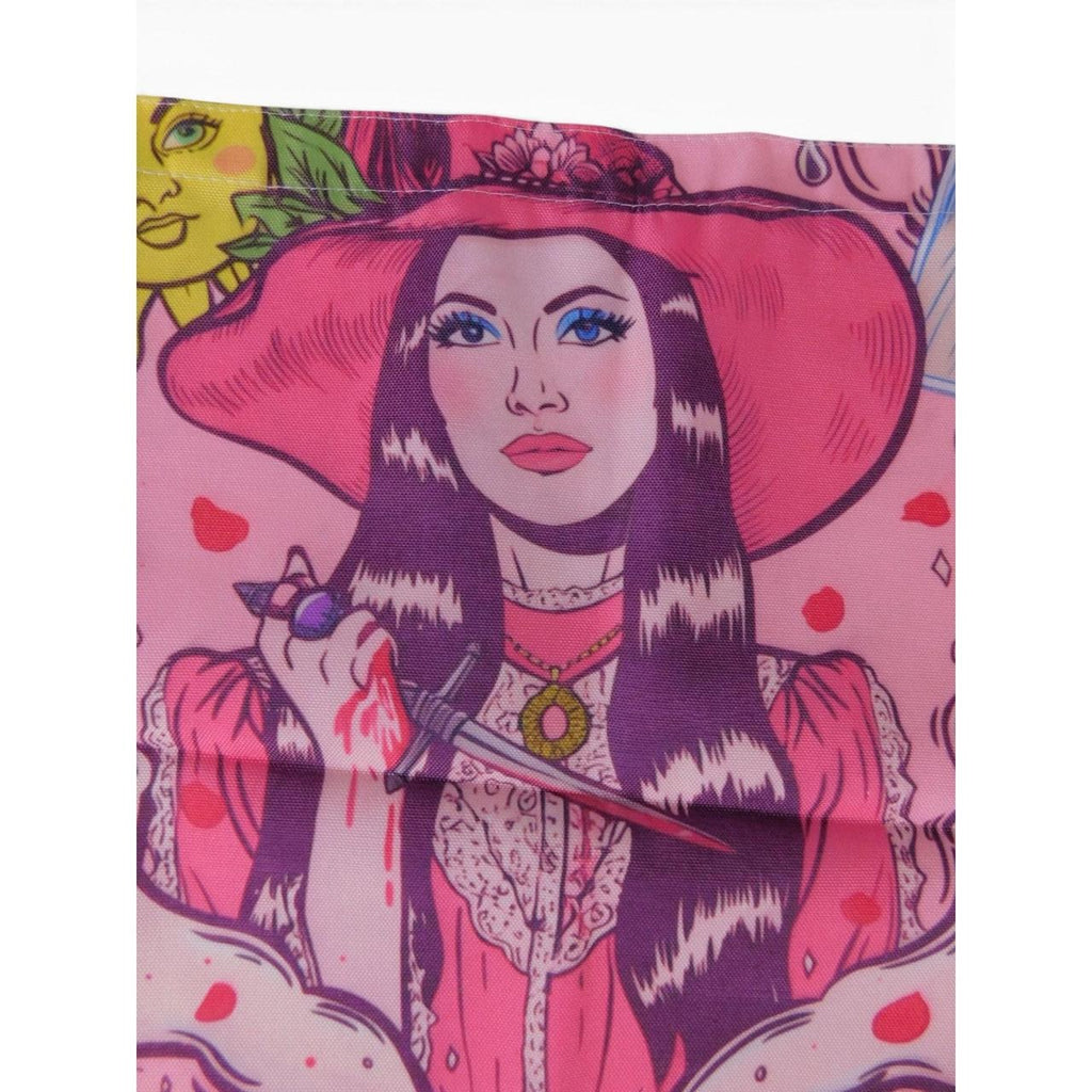 The Witch Illustrated Love Tote Bag With Pink & Red Design White Handles