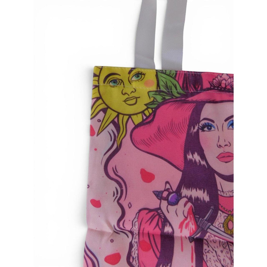 The Witch Illustrated Love Tote Bag With Pink & Red Design White Handles