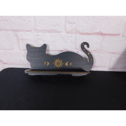 Black Cat Crystal Shelf Moon Phase Decor Witchy Wall Display