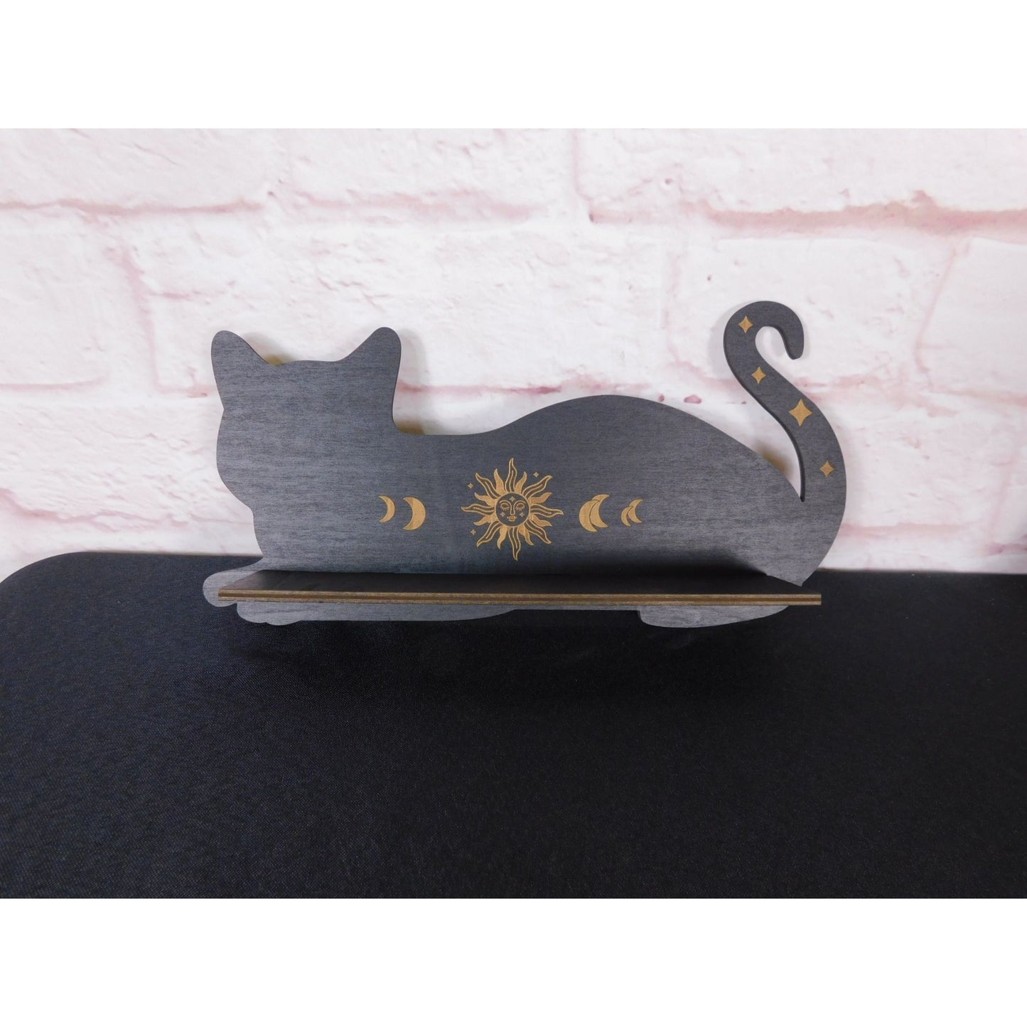 Black Cat Crystal Shelf Moon Phase Decor Witchy Wall Display