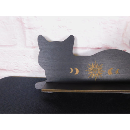 Black Cat Crystal Shelf Moon Phase Decor Witchy Wall Display