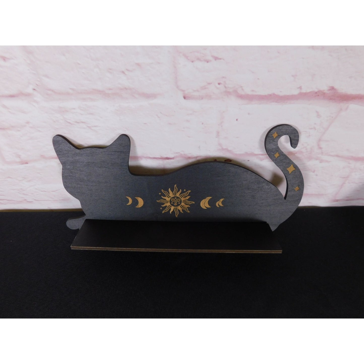 Black Cat Crystal Shelf Moon Phase Decor Witchy Wall Display