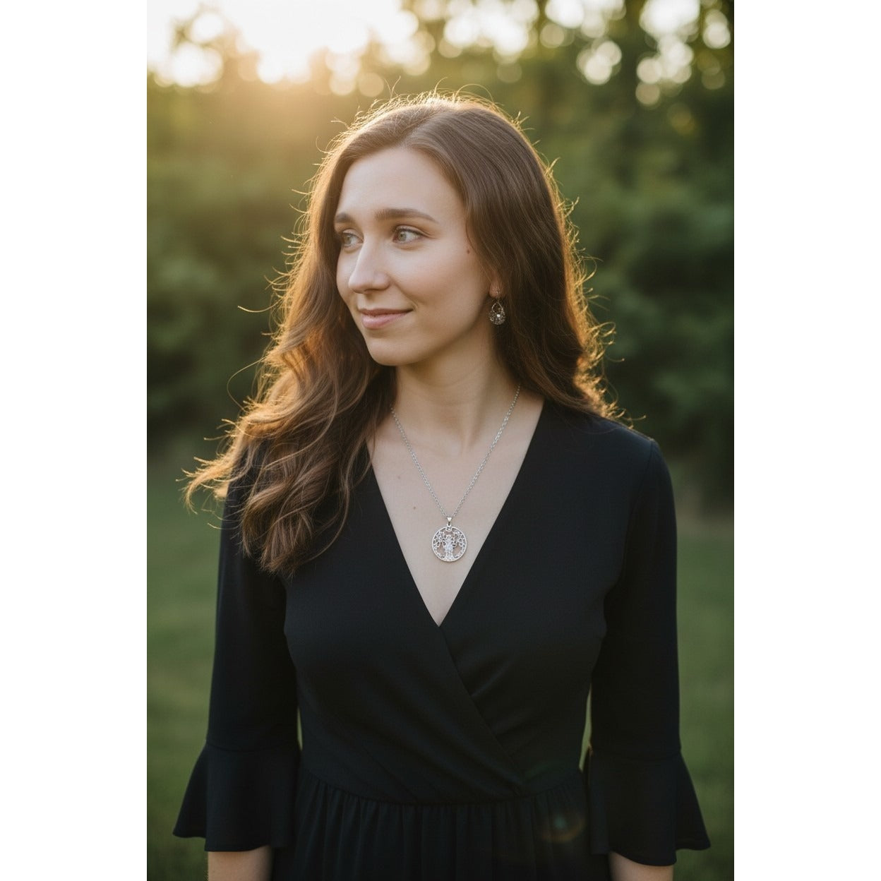 Goddess Tree Of Life Pendant Necklace Silver Tone Round Chain Wiccan Fantasy