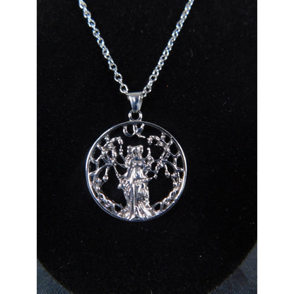 Goddess Tree Of Life Pendant Necklace Silver Tone Round Chain Wiccan Fantasy