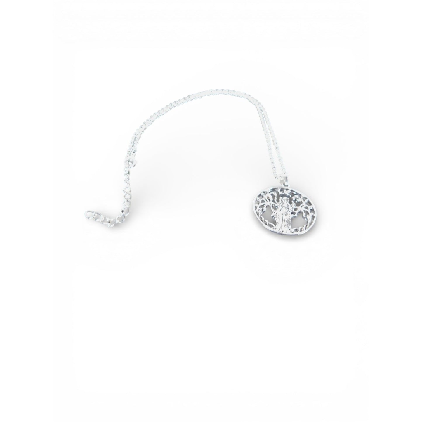 Goddess Tree Of Life Pendant Necklace Silver Tone Round Chain Wiccan Fantasy