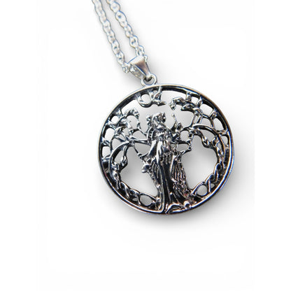 Goddess Tree Of Life Pendant Necklace Silver Tone Round Chain Wiccan Fantasy