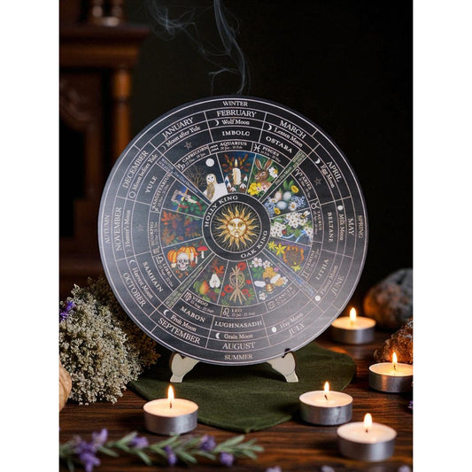 Witch's Wheel Of The Year 12" Wood Calendar - New - Witchcore Earth