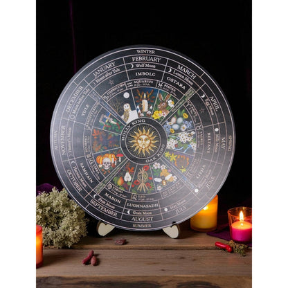 Witch's Wheel Of The Year 12" Wood Calendar - New - Witchcore Earth