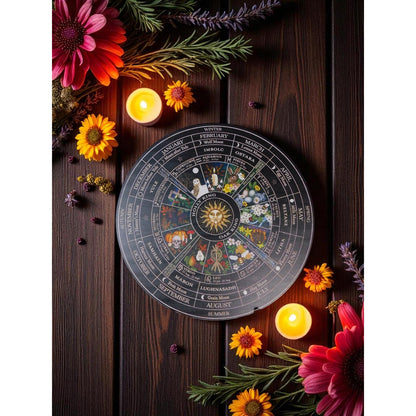 Witch's Wheel Of The Year 12" Wood Calendar - New - Witchcore Earth