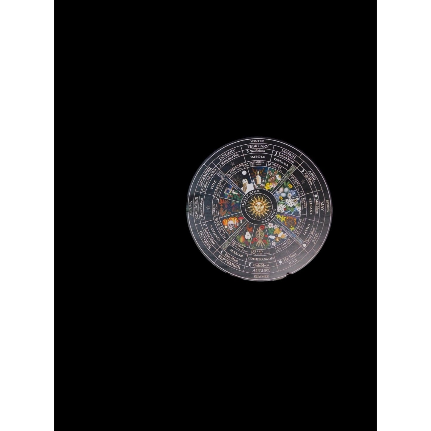 Witch's Wheel Of The Year 12" Wood Calendar - New - Witchcore Earth