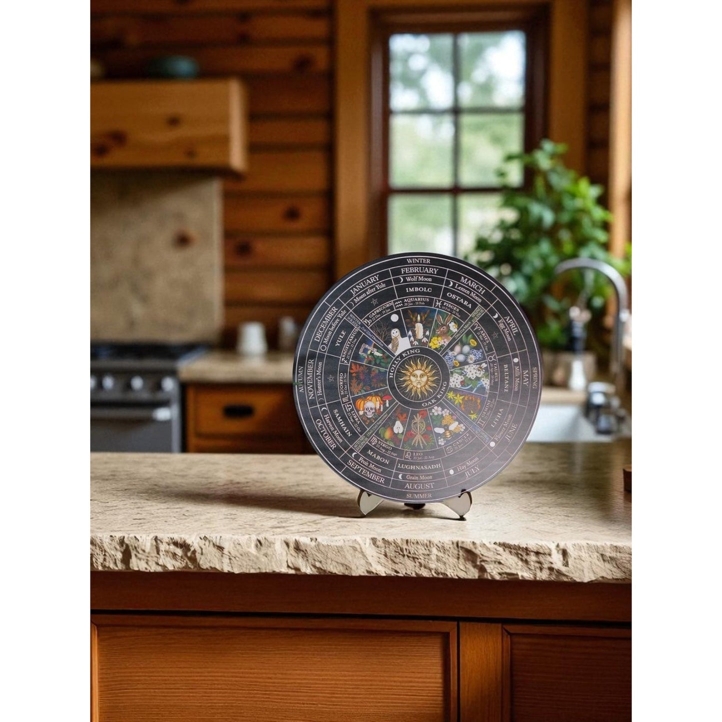 Witch's Wheel Of The Year 12" Wood Calendar - New - Witchcore Earth