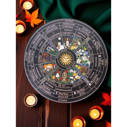 Witch's Wheel Of The Year 12" Wood Calendar - New - Witchcore Earth