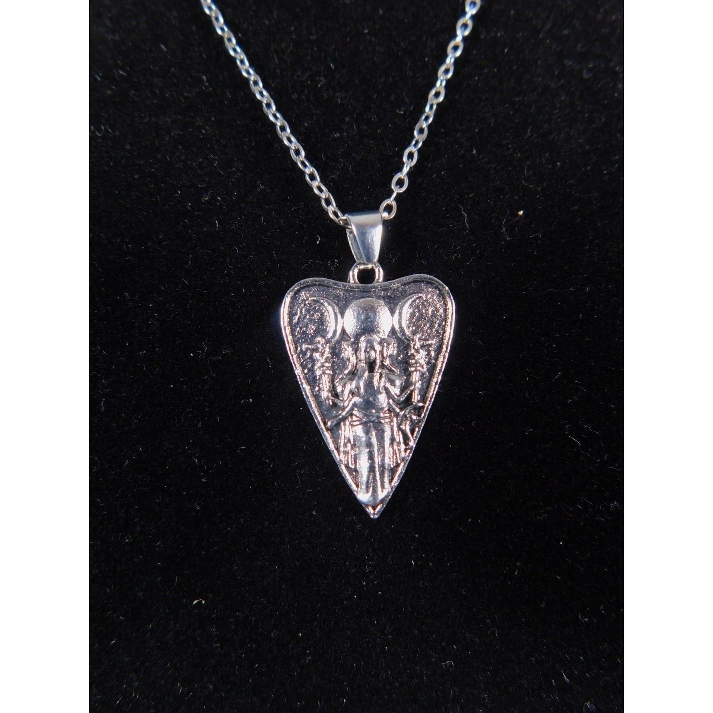 Triple Moon Goddess Heart Pendant Necklace Silver Pagan Wiccan 18in Jewelry