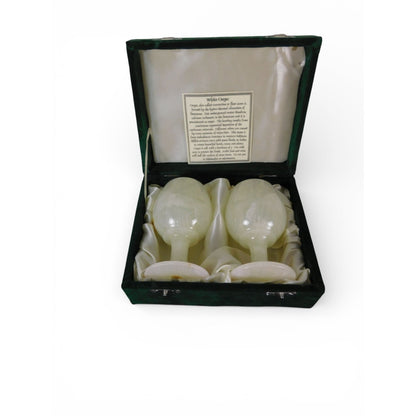 Vintage White Onyx Goblets Set of 2 w/ Green Velvet Box