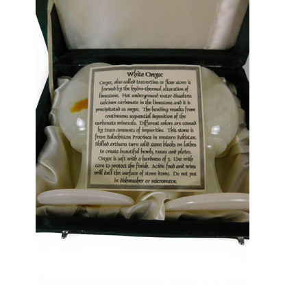Vintage White Onyx Goblets Set of 2 w/ Green Velvet Box
