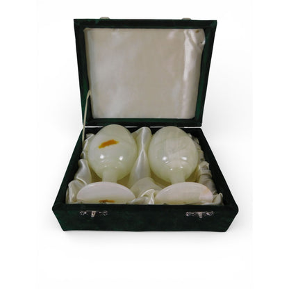 Vintage White Onyx Goblets Set of 2 w/ Green Velvet Box