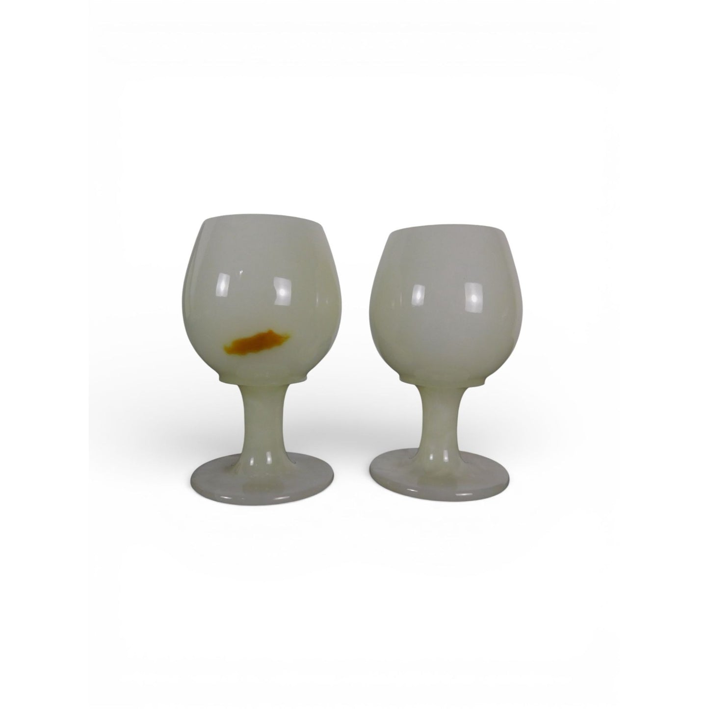 Vintage White Onyx Goblets Set of 2 w/ Green Velvet Box