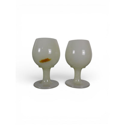 Vintage White Onyx Goblets Set of 2 w/ Green Velvet Box