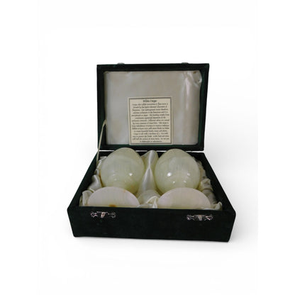 Vintage White Onyx Goblets Set of 2 w/ Green Velvet Box