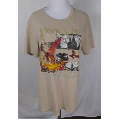 A Book A Day Tee Beige Fantasy Graphic T-Shirt Bella + Canvas L