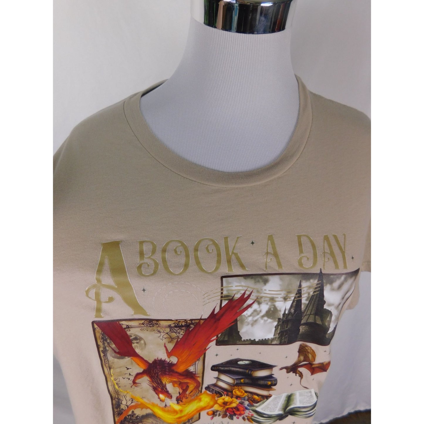 A Book A Day Tee Beige Fantasy Graphic T-Shirt Bella + Canvas L