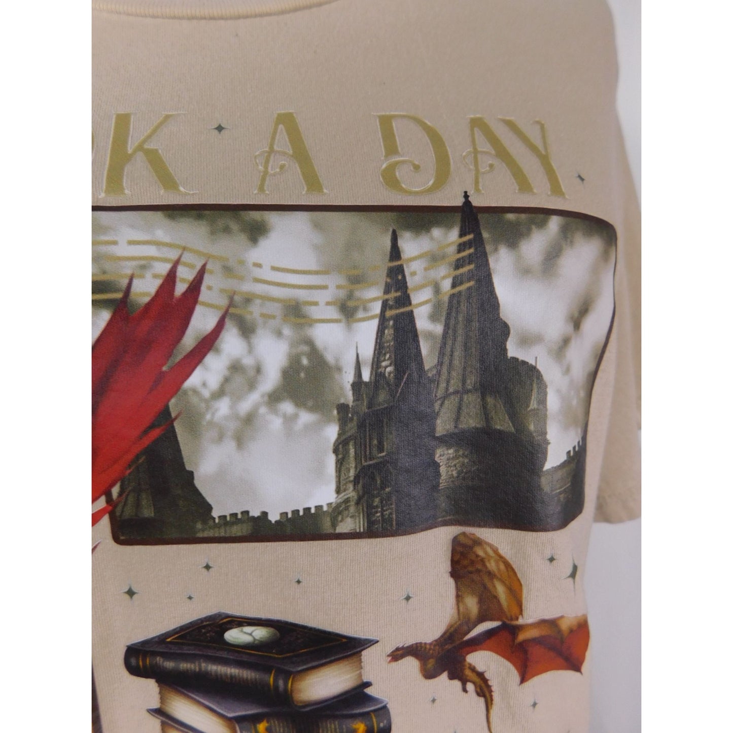 A Book A Day Tee Beige Fantasy Graphic T-Shirt Bella + Canvas L