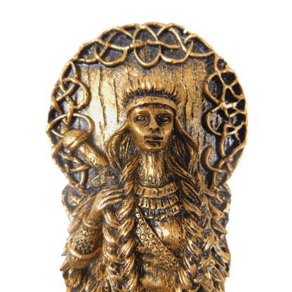 Freyja Goddess Figurine 8" Antique Gold - Norse Viking Statue - New