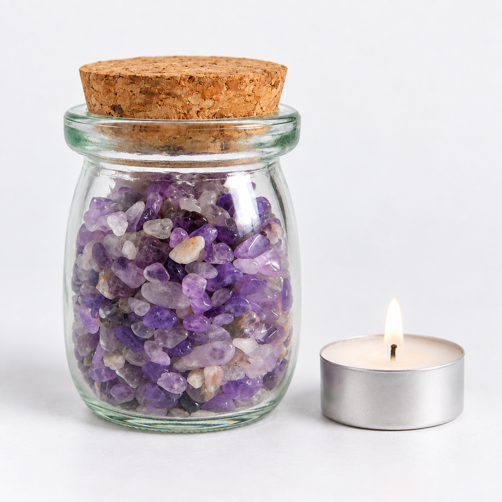 Amethyst Crystal Chips, 5 oz Glass Jar
