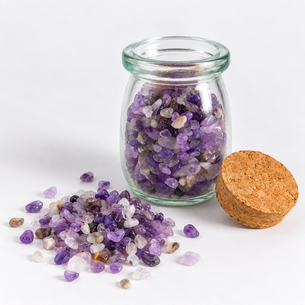 Amethyst Crystal Chips, 5 oz Glass Jar