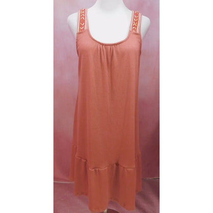 Absolutely Famous Terracotta Boho Dress Size L Embroidered Straps Flowy