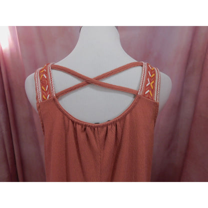 Absolutely Famous Terracotta Boho Dress Size L Embroidered Straps Flowy