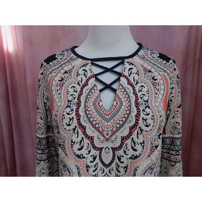 Roz & Ali Women's Paisley Print Dress Size 4 Boho Textured 3/4 Sleeve