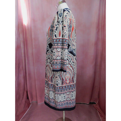 Roz & Ali Women's Paisley Print Dress Size 4 Boho Textured 3/4 Sleeve