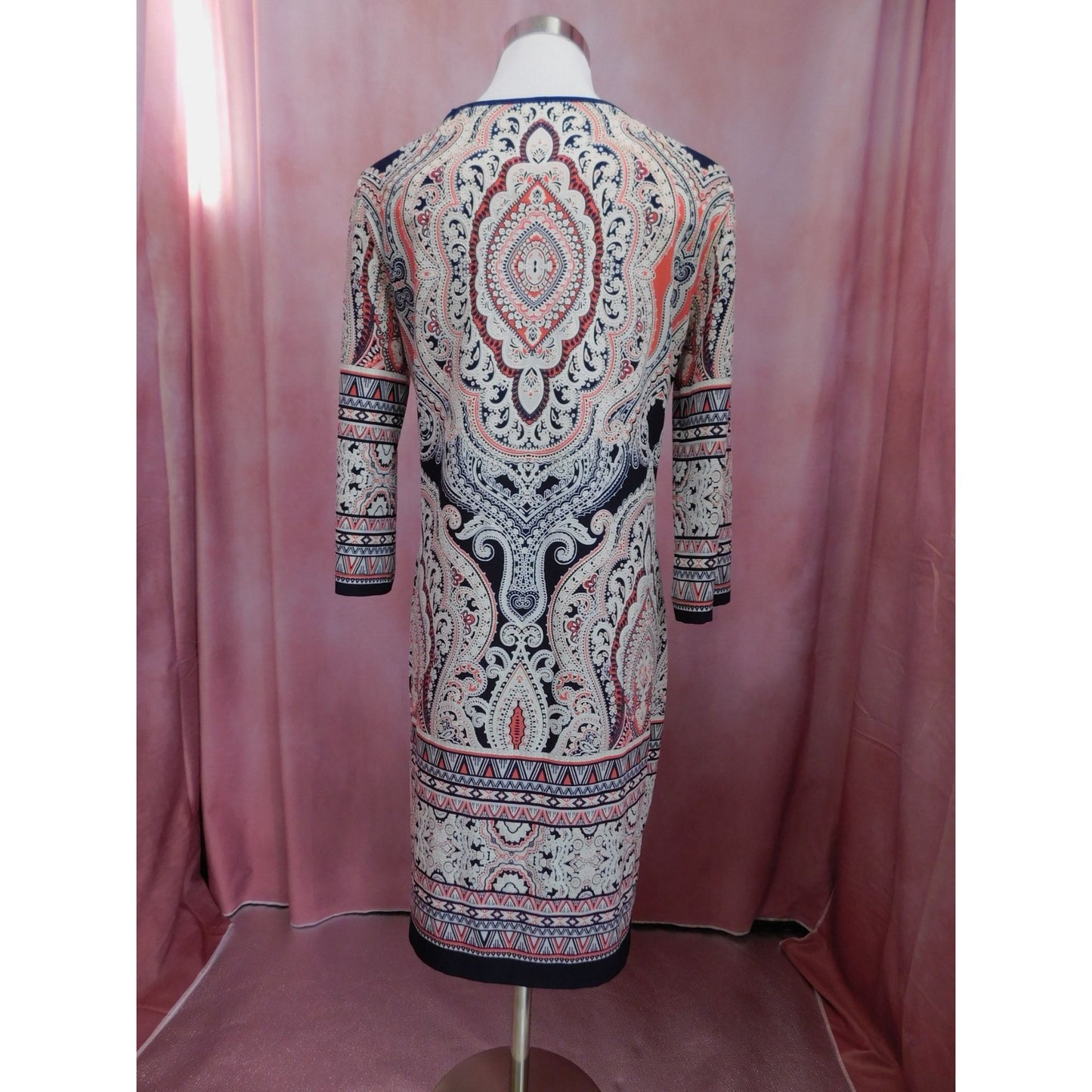 Roz & Ali Women's Paisley Print Dress Size 4 Boho Textured 3/4 Sleeve