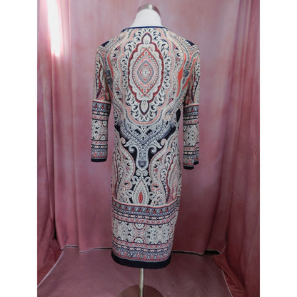 Roz & Ali Women's Paisley Print Dress Size 4 Boho Textured 3/4 Sleeve