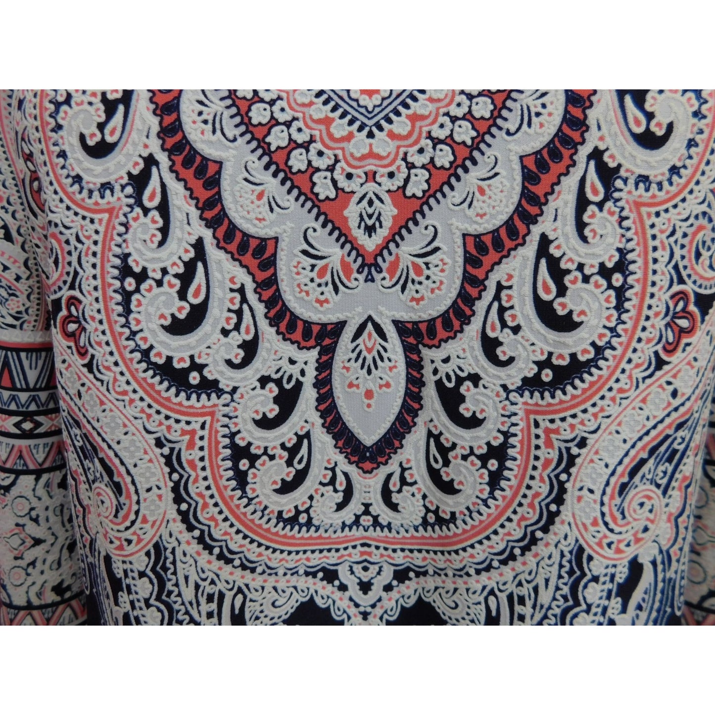 Roz & Ali Women's Paisley Print Dress Size 4 Boho Textured 3/4 Sleeve