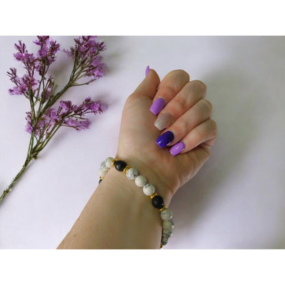 Healing Howlite Lava Stone 8mm Bead Bracelet Natural Calming Energy Stretch Fit