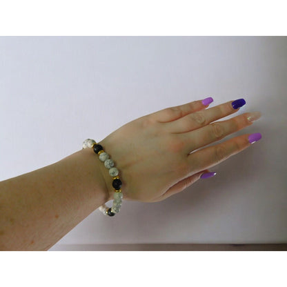 Healing Howlite Lava Stone 8mm Bead Bracelet Natural Calming Energy Stretch Fit