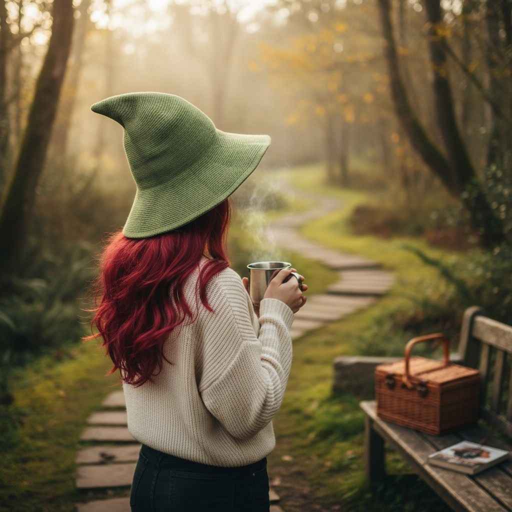 Green Woven Wool Blend Witch Hat - Adult Ritual & Everyday Wear - New