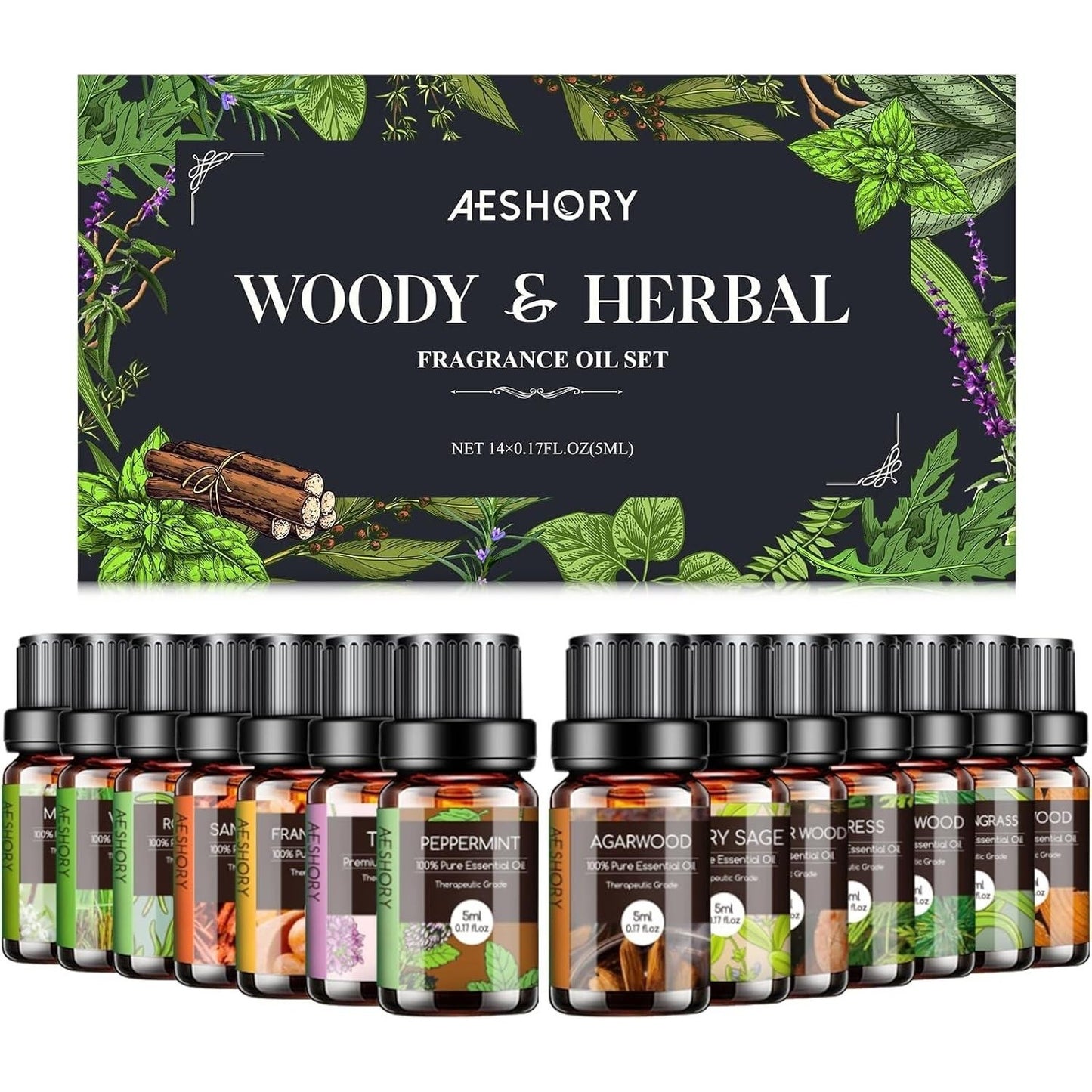 AESHORY Woody & Herbal Essential Oils Set 14 Pack 5ml Aromatherapy Diffuser Use