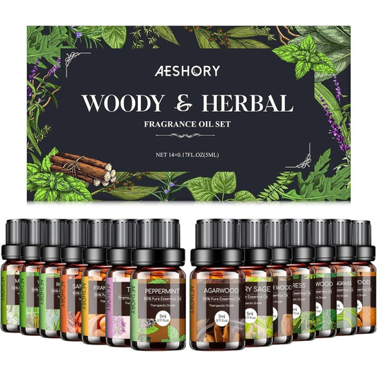 AESHORY Woody & Herbal Essential Oils Set 14 Pack 5ml Aromatherapy Diffuser Use