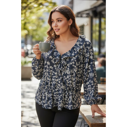 Old Navy Floral Peplum Blouse 2XL - Ruffle V-Neck - Excellent - Witchcore Earth