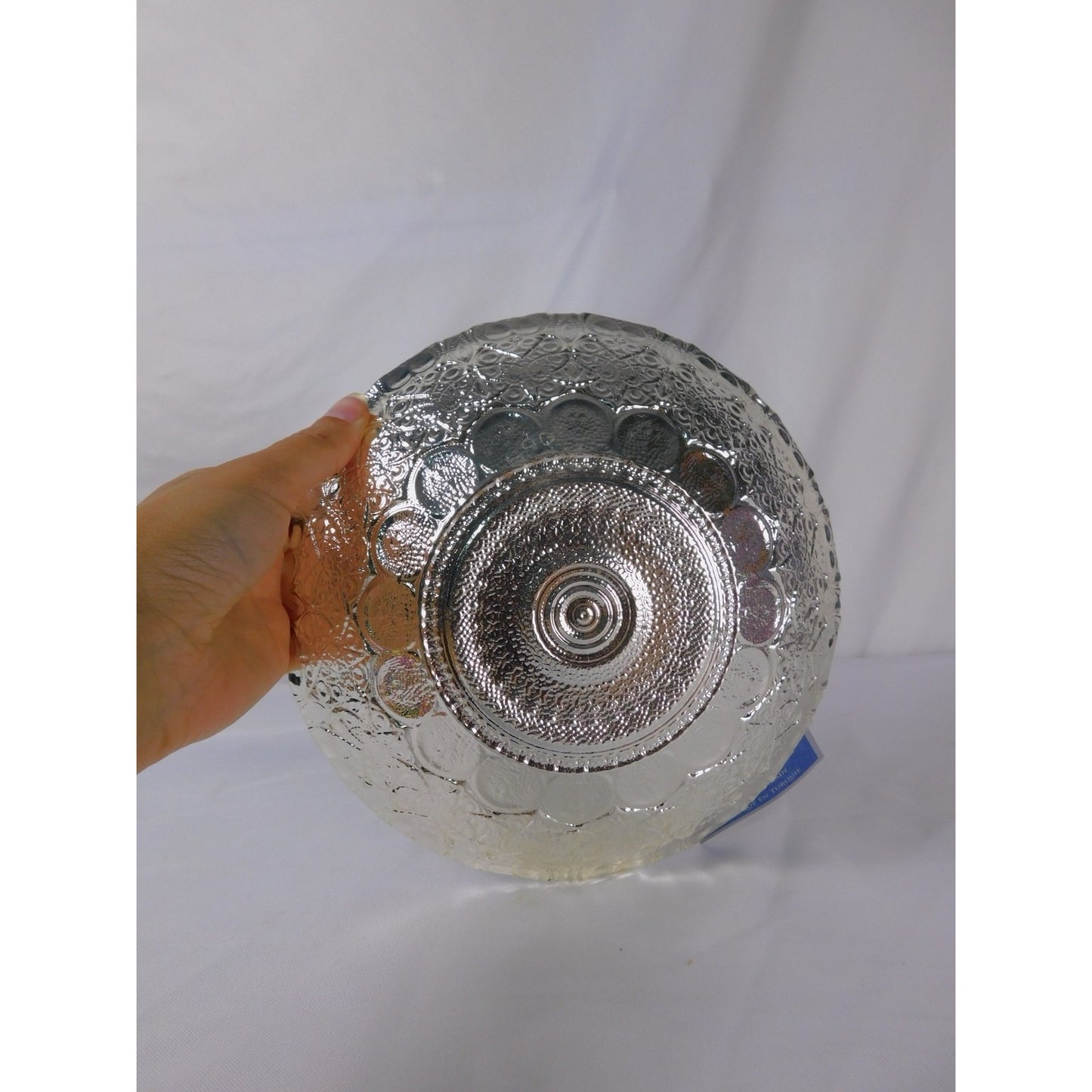 Efe Glass Decorative Bowl Handcrafted Silver Accents Pink Center 9" Made Turkey