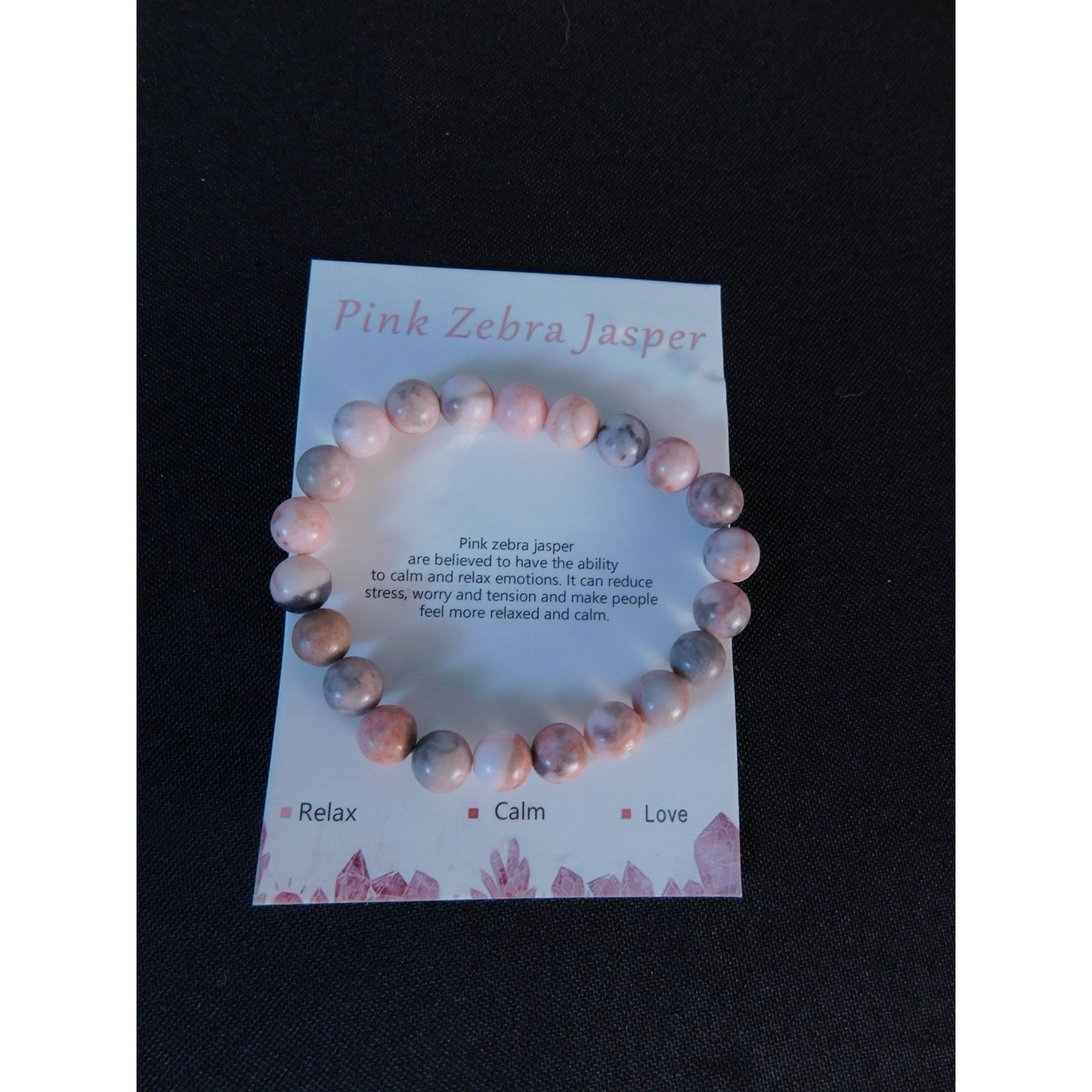 Pink Zebra Jasper Bracelet Natural Stone Beads Stretch Healing Jewelry Calming L