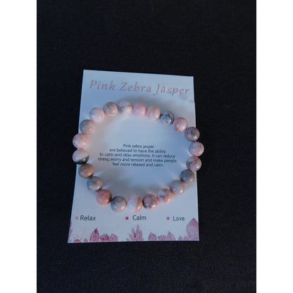 Pink Zebra Jasper Bracelet Natural Stone Beads Stretch Healing Jewelry Calming L